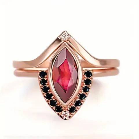 Vintage Kupfer Marquise Zirkonia Doppelschicht Ringset Für Damen Roségold Geometrisch Krone Mikro Eingelegt Stapelbare Mode Fingerringe Schmuck