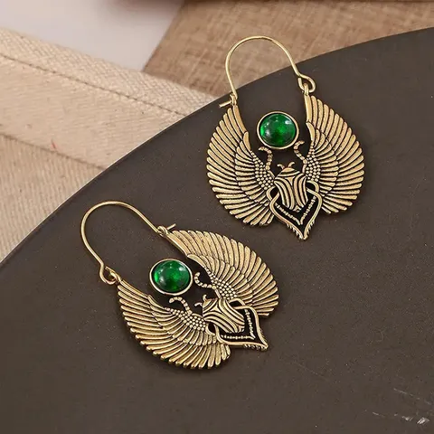 Boho Vintage Skarabäus Käfer Ohrhänger Für Damen Distressed Kupfer Kunststoff Flügel Ohrringe Mythologische Exotische Schmuck