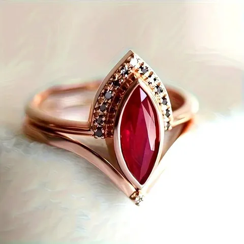 Vintage Kupfer Marquise Zirkonia Doppelschicht Ringset Für Damen Roségold Geometrisch Krone Mikro Eingelegt Stapelbare Mode Fingerringe Schmuck