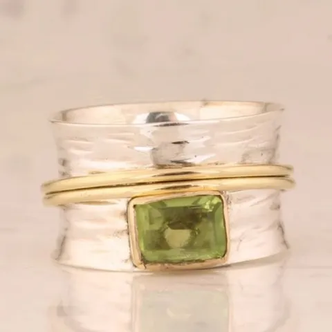 Moda Europeo Americano Anillo De Banda Ancha De Cobre Bicolor Spinner Para Mujeres Cuadrado Geométrico Strass Incrustato Anillo De Dedo