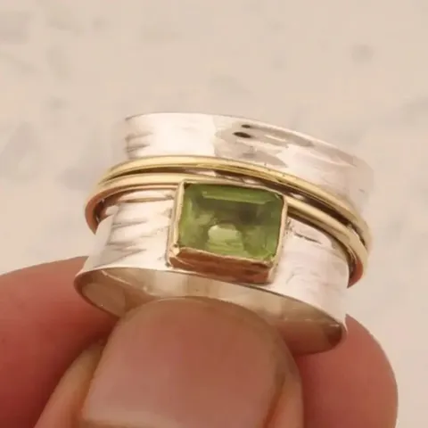 Moda Europeo Americano Anillo De Banda Ancha De Cobre Bicolor Spinner Para Mujeres Cuadrado Geométrico Strass Incrustato Anillo De Dedo