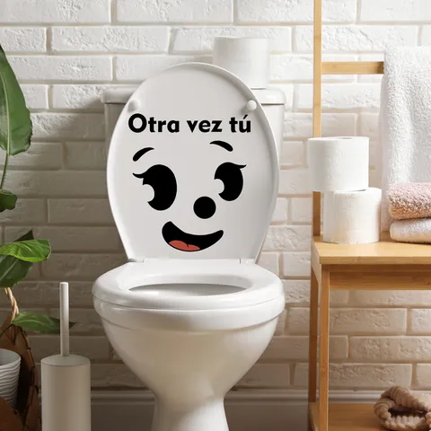 Spanisch Lustiges Smiley Gesicht Toilette Aufkleber Modern Selbstklebend Wasserdicht PVC Badezimmer Deko Wandtattoo Wohnkultur