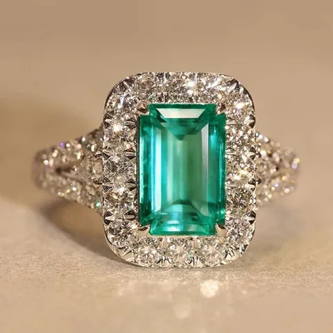 Luxus Vintage Kupfer Zirkonia Smaragdgrün Quadratischer Ring Platiniert Geometrischer Pavé Cocktailring Für Damen Hochzeitsgeschenk