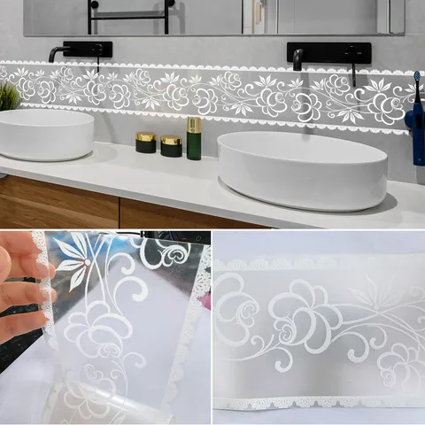 White Floral Lace Border Wall Sticker Modern PVC Waterproof Waistline Tile Decorative Decal Roll For Bathroom Kitchen Window Glass Home Decor