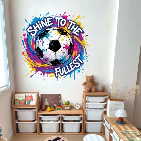 Sticker Mural Tendance Graffiti Football PVC Autocollant Éclaboussure de Couleur Fresque Murale de Football Pour Chambre d'Enfant Salon Décoration M18150