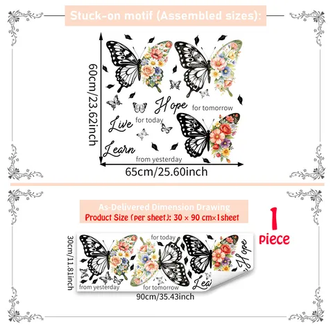 Pegatinas de Pared de Mariposas y Flores de Acuarela Nórdica Autoadhesivas Vinilo PVC Mural Calcomanía Para Sala Dormitorio