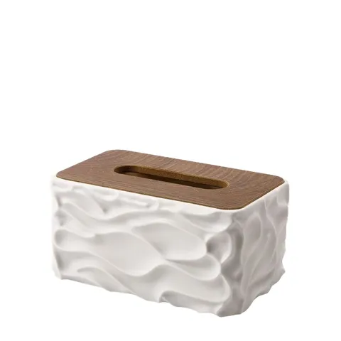 Scatola per Fazzoletti in Plastica Moderna e Creativa Scrivania Grande Capacità Portatovaglioli Rigato con Copertura in Legno
