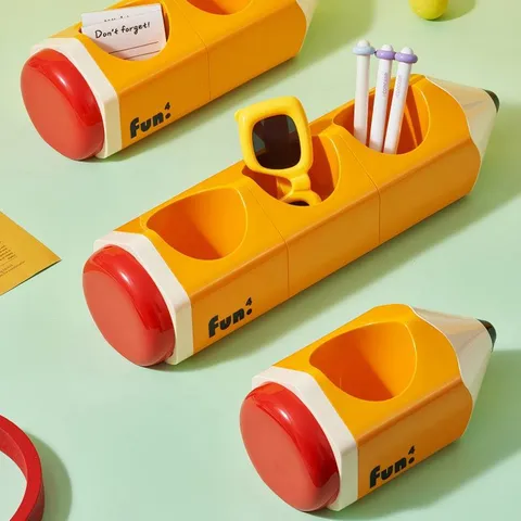 Portapenne in Plastica a Forma di Matita Creativa Carino Scatola Portaoggetti da Scrivania Grande Capacità Organizzatore di Cancelleria