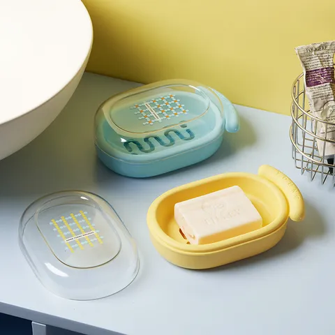 Plastic Double Layer Soap Holder Bathroom Punch Free Soap Box Household Washstand Soap Storage Box With Lid