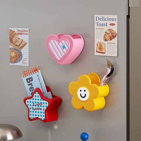 Mignonne Boîte de Rangement Murale en Plastique Étoile Fleur Cœur Magnétique Sans Perçage pour Cuisine Salle de Bains