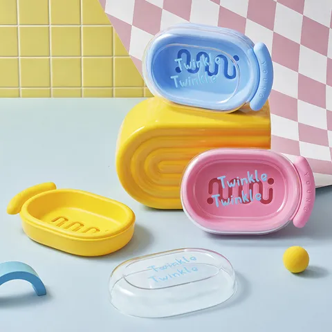 Portasapone in Plastica Stile Dopamina Con Coperchio Trasparente Supporto per Sapone a Doppio Strato Per Bagno Casa