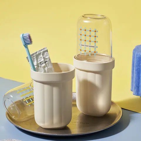 Custodia da Viaggio Portatile per Spazzolino in Plastica Tazza Collutorio Scatola Conservazione Dentifricio Per Viaggio d'Affari Uso Quotidiano