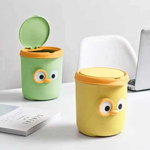 Carino Pattumiera Da Scrivania Cartone Animato Scatola Di Immaginaggio In Plastica Con Coperchio Ufficio Camera Da Letto