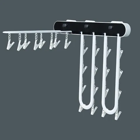 Foldable Wall Mounted Drying Rack Plastic Multi-Clip Sock Hanger Punch-Free Laundry Storage Rack For Home Bathroom
