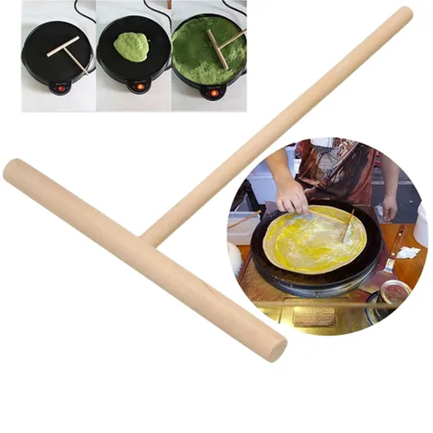 Rastrello per Pancake in Legno Naturale Spargitore di Pastella per Crepe a Forma di T Strumento da Cucina Fai-da-Te