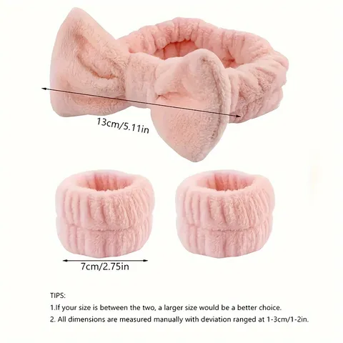 Conjunto de Diadema y Muñequera con Lazo de Forro Polar de Coral Banda Absorbente para Lavar la Cara Spa Maquillaje Accesorios para el Cabello de Mujer
