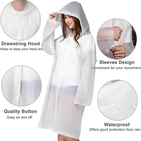 Unisex Adult Transparent EVA Raincoat Long Hooded Waterproof Rain Poncho For Outdoor Hiking Travel Camping Rain Gear