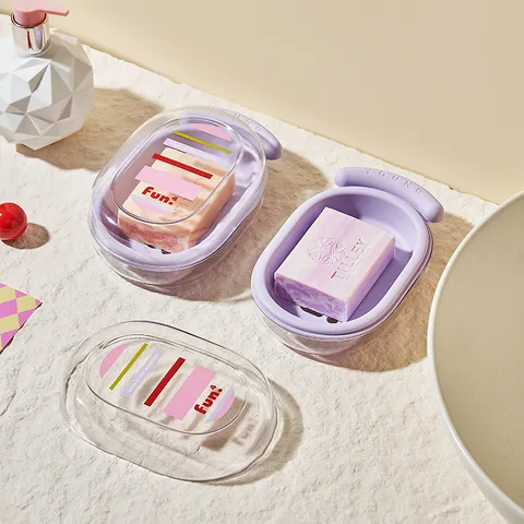 Portasapone in Plastica Con Coperchio Drenaggio Supporto per Piatti di Sapone da Bagno Contenitore Trasparente