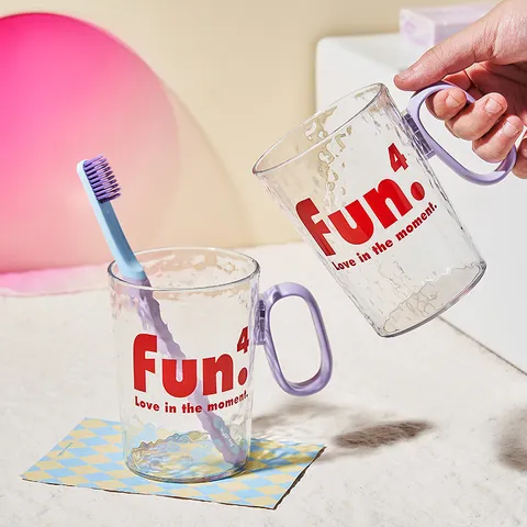 Household Plastic Mouthwash Cup With Handle Hammered Texture Large Capacity Drinking Water Cup Bathroom Toothbrush Cup
