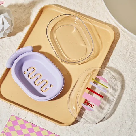 Portasapone in Plastica Con Coperchio Drenaggio Supporto per Piatti di Sapone da Bagno Contenitore Trasparente