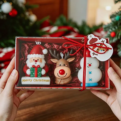 Collection de Bougies Parfumées de Noël Cire de Soja Aromathérapie Père Noël Bonhomme de Neige Forme Sapin Décor de Bureau Cadeau