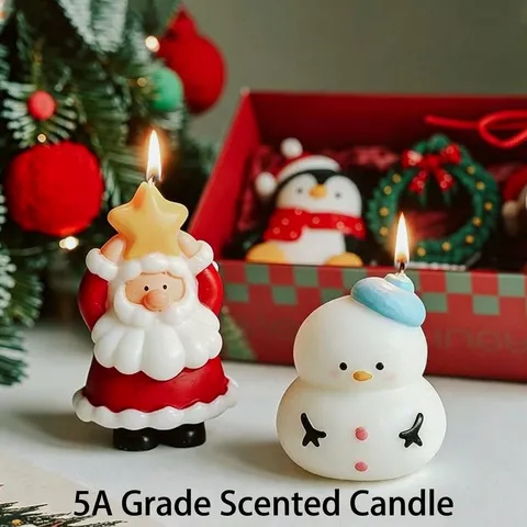 Collection de Bougies Parfumées de Noël Cire de Soja Aromathérapie Père Noël Bonhomme de Neige Forme Sapin Décor de Bureau Cadeau
