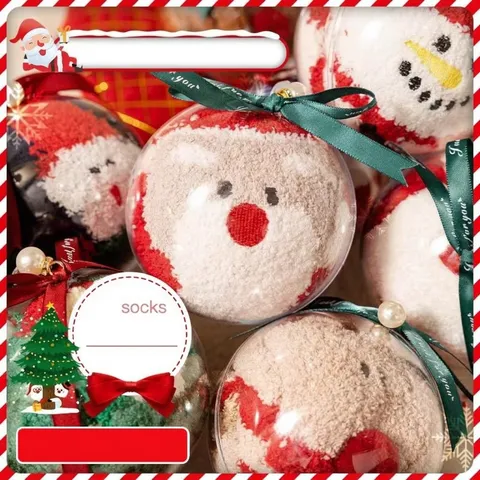 Weihnachten Korallenvlies Socken Damen Dick Warm Bodensocken In Klarer Ornament Kugel Cartoon Weihnachtsmann Schneemann Wadenlange Socken