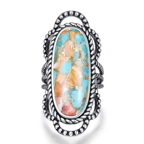 Boho Vintage Χάλκινο Δαχτυλίδι Στρας Γεωμετρικό Έθνικ Πλεξούδα Μοτίβο Πέτρας Αντίκ Ασημί για Γυναίκες Κοσμήματα
