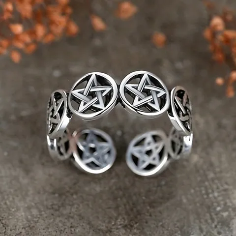 Punk Stil Stern Geometrischer Offener Ring Für Damen Antik Silber Beschichtet Kupfer Vintage Streetwear Finger Schmuck Ring Geschenk
