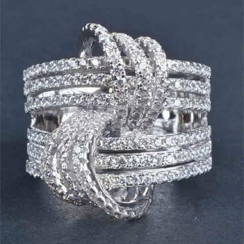 Anillo de Dedo de Moda de Joyería de Chapado en Oro Plata Bicolor de Cruz Intersectante de Diamantes de Imitación de Cobre de Lujo para Mujeres