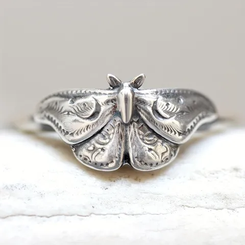 Vintage Retro Schmetterling Motte Ring Für Damen Kupfer Antikes Silber Gotisch Insekt Tier Mode Schmuck Fingerring