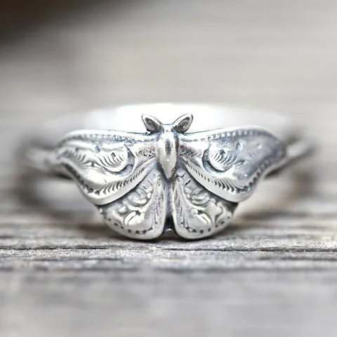 Vintage Retro Schmetterling Motte Ring Für Damen Kupfer Antikes Silber Gotisch Insekt Tier Mode Schmuck Fingerring