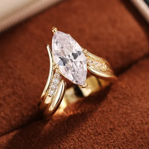Damen Kupfer Zirkonia Ring Marquise Schliff V-förmig Geometrisch Stapelbar Fingerring Mode Schmuck Geschenk Für Party