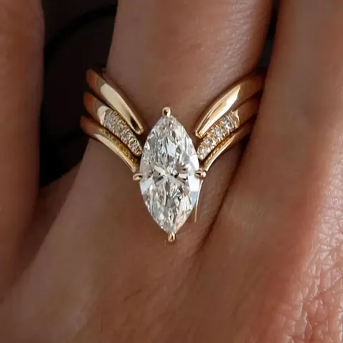 Damen Kupfer Zirkonia Ring Marquise Schliff V-förmig Geometrisch Stapelbar Fingerring Mode Schmuck Geschenk Für Party