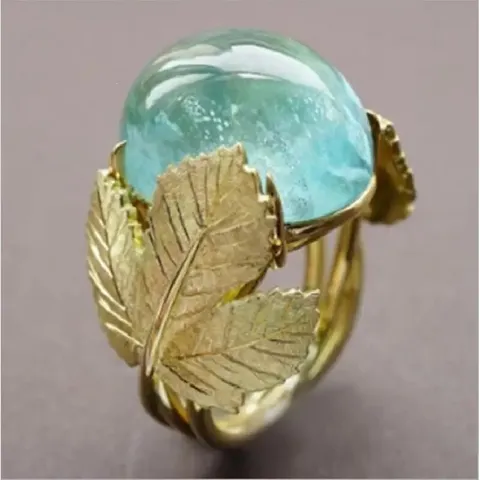 Nuevo Estilo Chino Anillo Abierto de Hoja de Ginkgo Vintage Cobre Chapado en Oro Imitación Piedra Lunar Anillo Elegante de Mujer Joyería