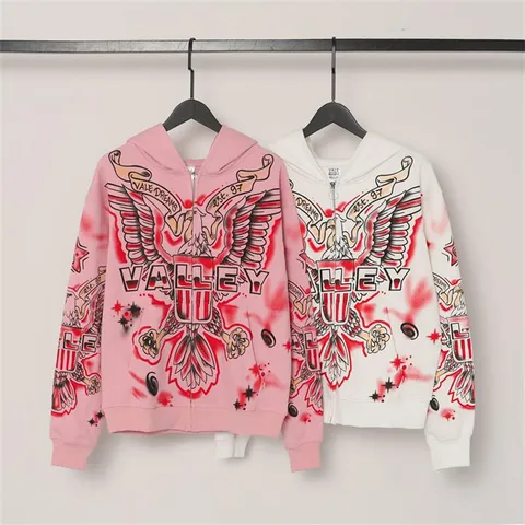 Men Women Casual Washed Distressed Zip Up Hoodie Geometric Letter Pattern Long Sleeve Sweatshirt Jacket