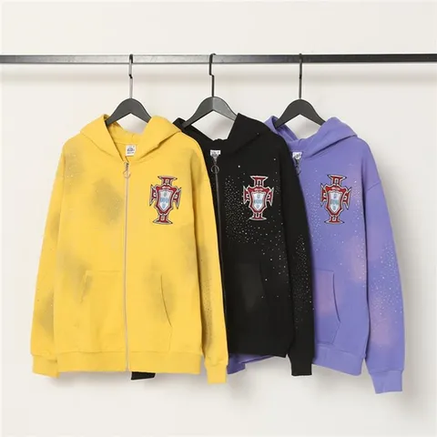 Men Women Casual Washed Distressed Zip Up Hoodie Geometric Letter Pattern Long Sleeve Sweatshirt Jacket