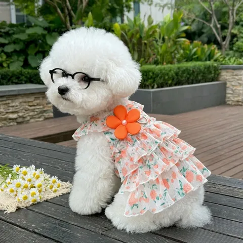 Small Dog Princess Floral Dress Summer Thin Puppy Cute Pleated Skirt Pet Apparel Ruffled Cute Outfit
