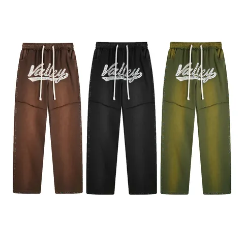 Pantaloni della Tuta Casual Lavati da Uomo in Cotone con Coulisse Dritti Larghi con Ricamo di Lettere in Strass Streetwear