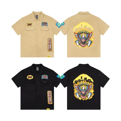 Camisa de Manga Corta Casual de Mezcla de Algodón para Hombre Corte Suelto Streetwear