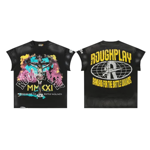 Camiseta de Manga Corta con Estampado Gráfico Vintage de Streetwear para Hombres Casual Corte Holgado Letras de Strass Top Oversized