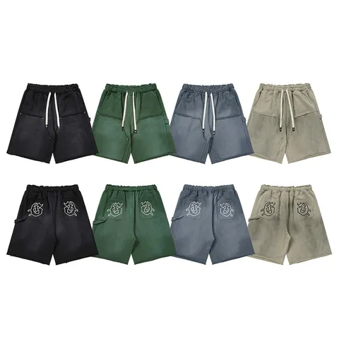 Casual Cotton Blend Shorts Summer Loose Streetwear Drawstring Casual Shorts With Pocket And Embroidery