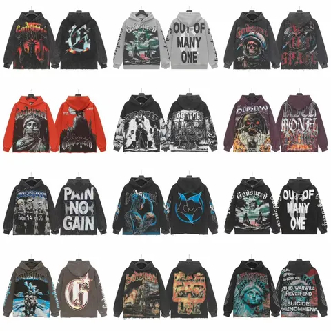 Men's High Street Washed Vintage Graphic Letter Printed Oversized Long Sleeve Pullover Hooded Sweatshirt