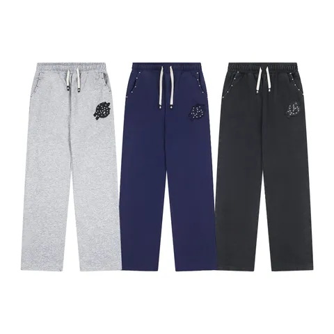 Uomini Donne High Street Casual Pantaloni della Tuta Larghi Dritti Cotone Perline Ricamo Lettere