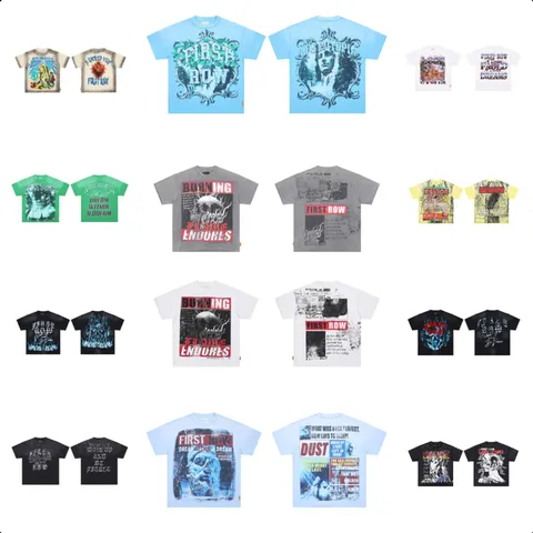 Men's Casual Cotton Short Sleeve T-Shirt American High Street Vintage Washed Hot-Fix Rhinestone Graphic Tee Top