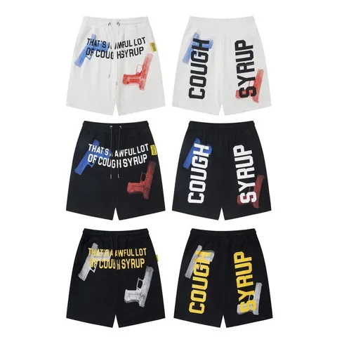 Pantalones Cortos Casuales de Algodón Streetwear Unisex Verano Cordón Suelto Recto Cinco Puntos Con Estampado Gráfico