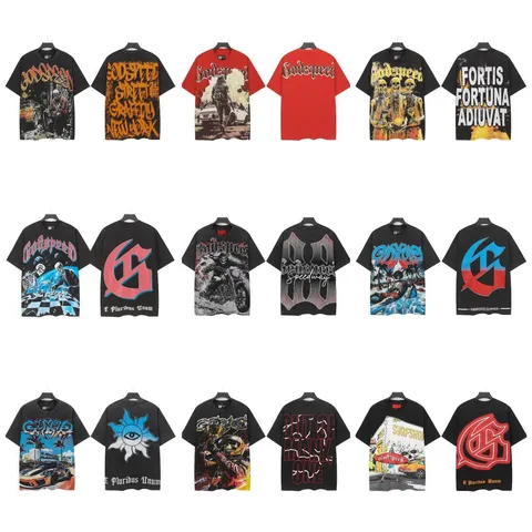 High Street Vintage Washed Cotton T-Shirt For Men Women Retro Geometric Skull Letter Print Loose Short Sleeve Top American Streetwear