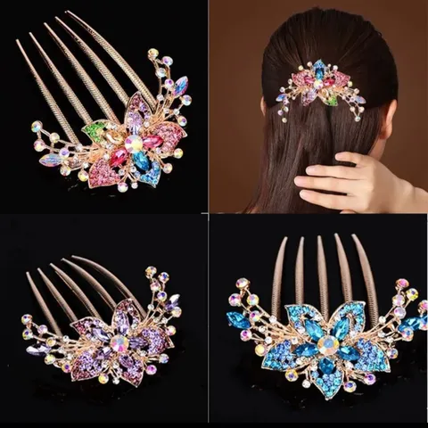 Plum Blossom Flower Hair Comb Rhinestone Hair Pin Elegant Metal Hair Accessories For Women Hair Styling Bun Decoration