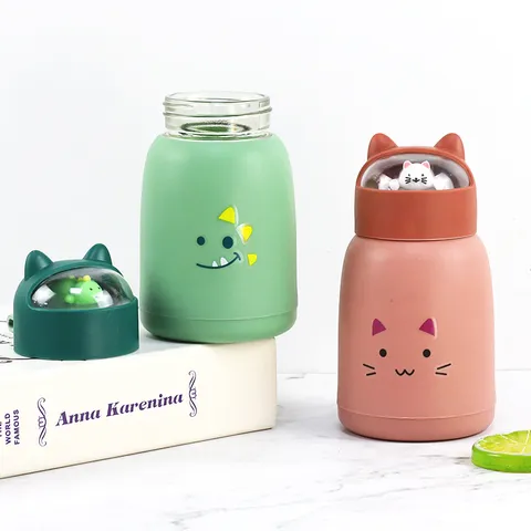 Karikatur Süßes Haustier Glasbecher Doppelwandig Isoliert Auslaufsicher Wasserflasche Mit 3D Puppe Weltraumkapsel Deckel Reisebecher Für Kinder Zuhause Alltag Geschenk