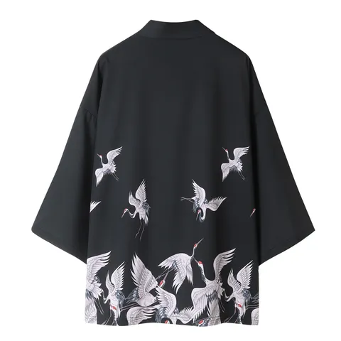 Japanese Style Ukiyo-e Kimono Cardigan Thin Sun Protection Outerwear For Men Women Loose Yukata Haori Top With Crane Dragon Carp Printed Harajuku Streetwear Fashion Hanfu Cloak